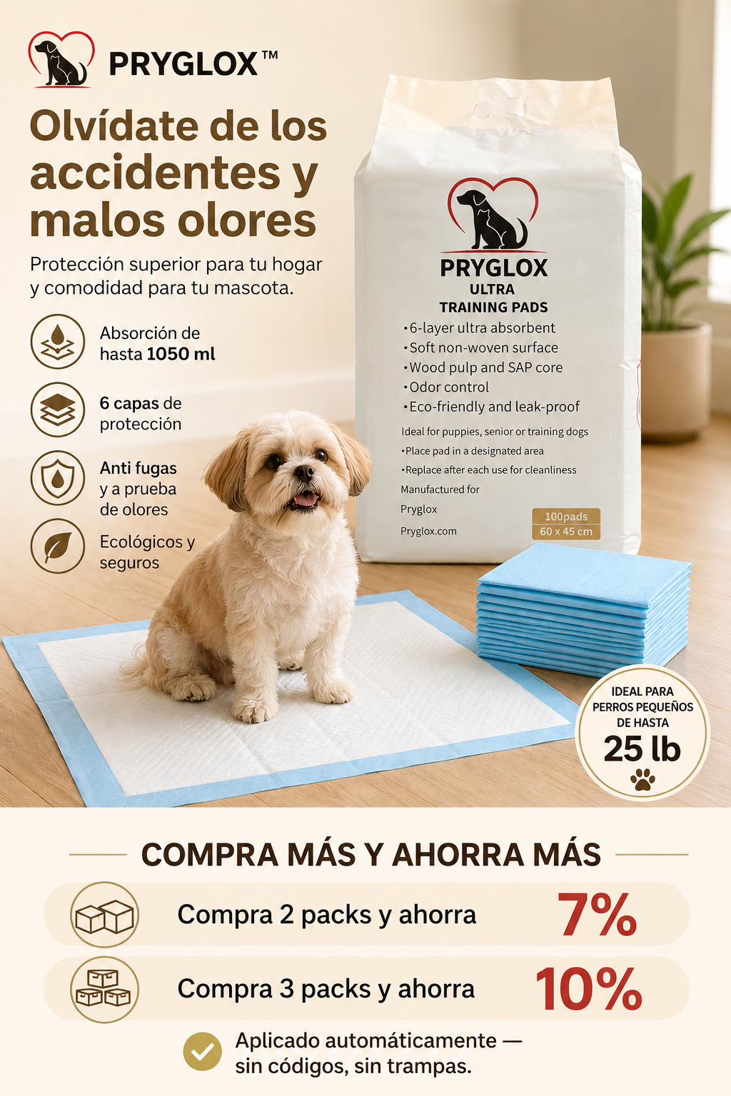 Pryglox pads entrenamiento canino paquete 100 unidades fondo blanco