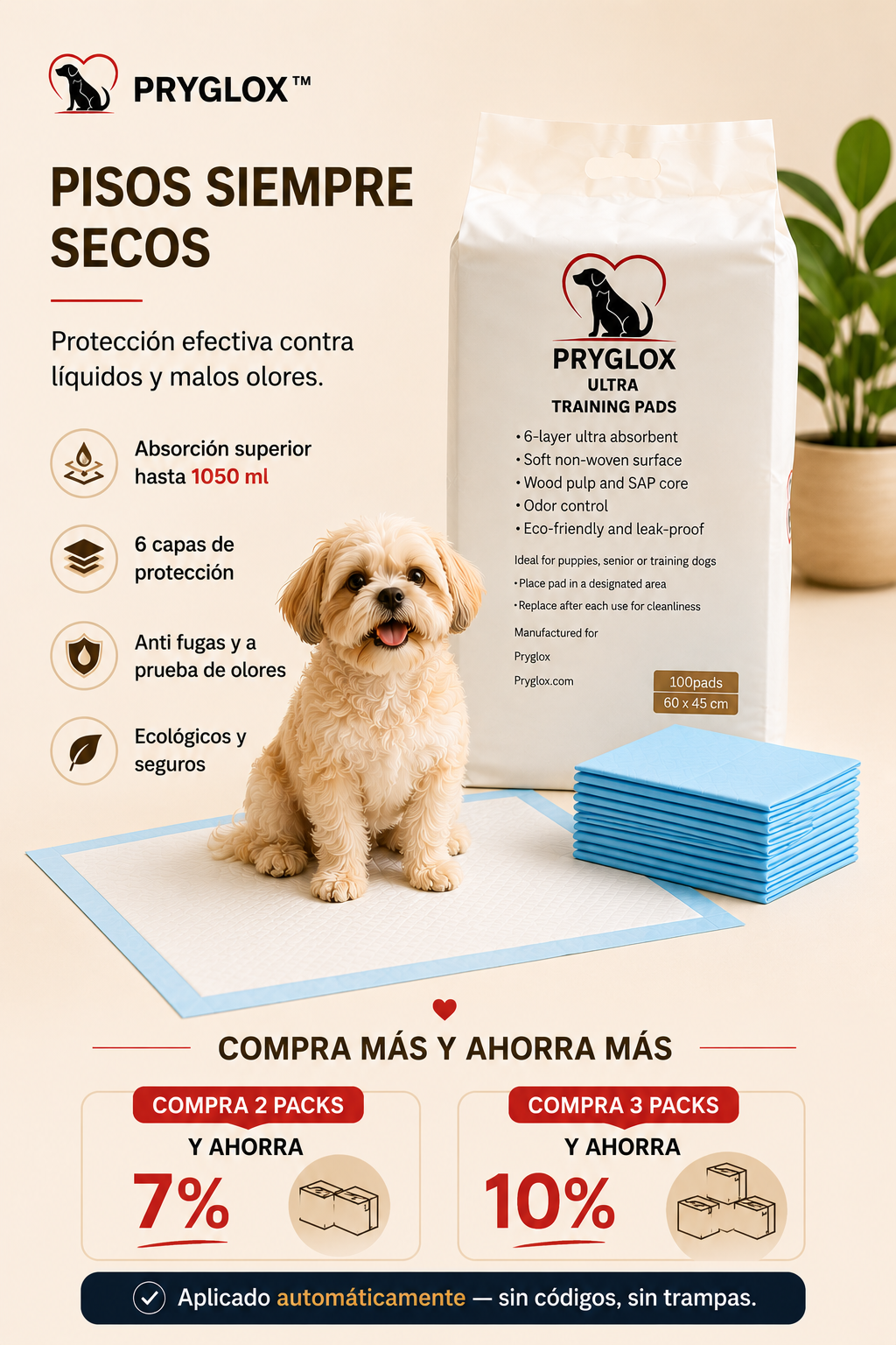 Pryglox almohadilla para perros mayores con incontinencia alta absorcion 1050ml